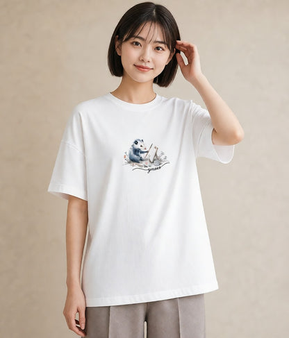 デザインTシャツ レディース ロボロフスキー ペット 動物 イラスト 韓国風 カジュアルコーデ 買い物 白T YMAZO