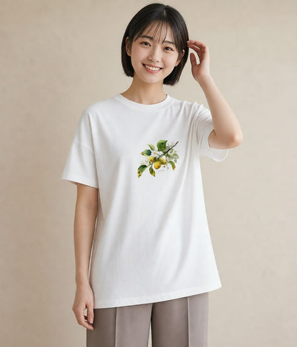 Tシャツ レディース 金木犀 花 花柄 イラスト 淡色 お出かけ 普段着 白T YMAZO