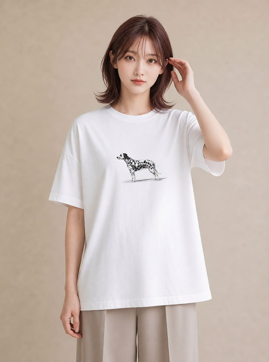 半袖Tシャツ レディース ダルメシアン 犬 いぬ イラスト フェミニン お出かけ 普段着 白T YMAZO