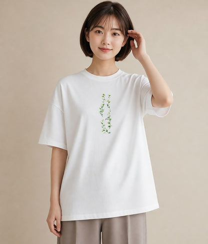 半袖Tシャツ レディース 夕暮れ バルコニー 夕焼け ナチュラル アンティーク イラスト 春服 ミセス 白T YMAZO