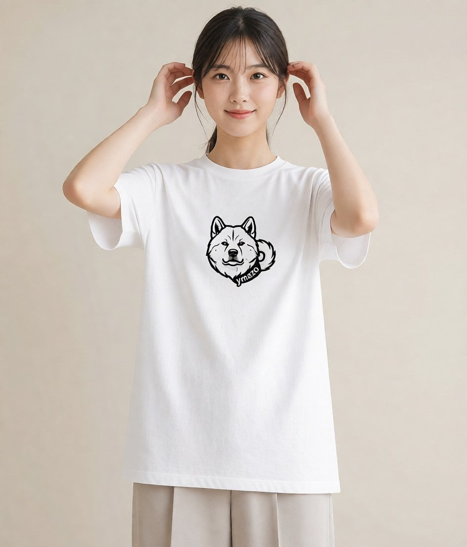 半袖Tシャツ レディース 秋田犬 犬 いぬ イラスト モード 海 カフェ巡り 白T YMAZO