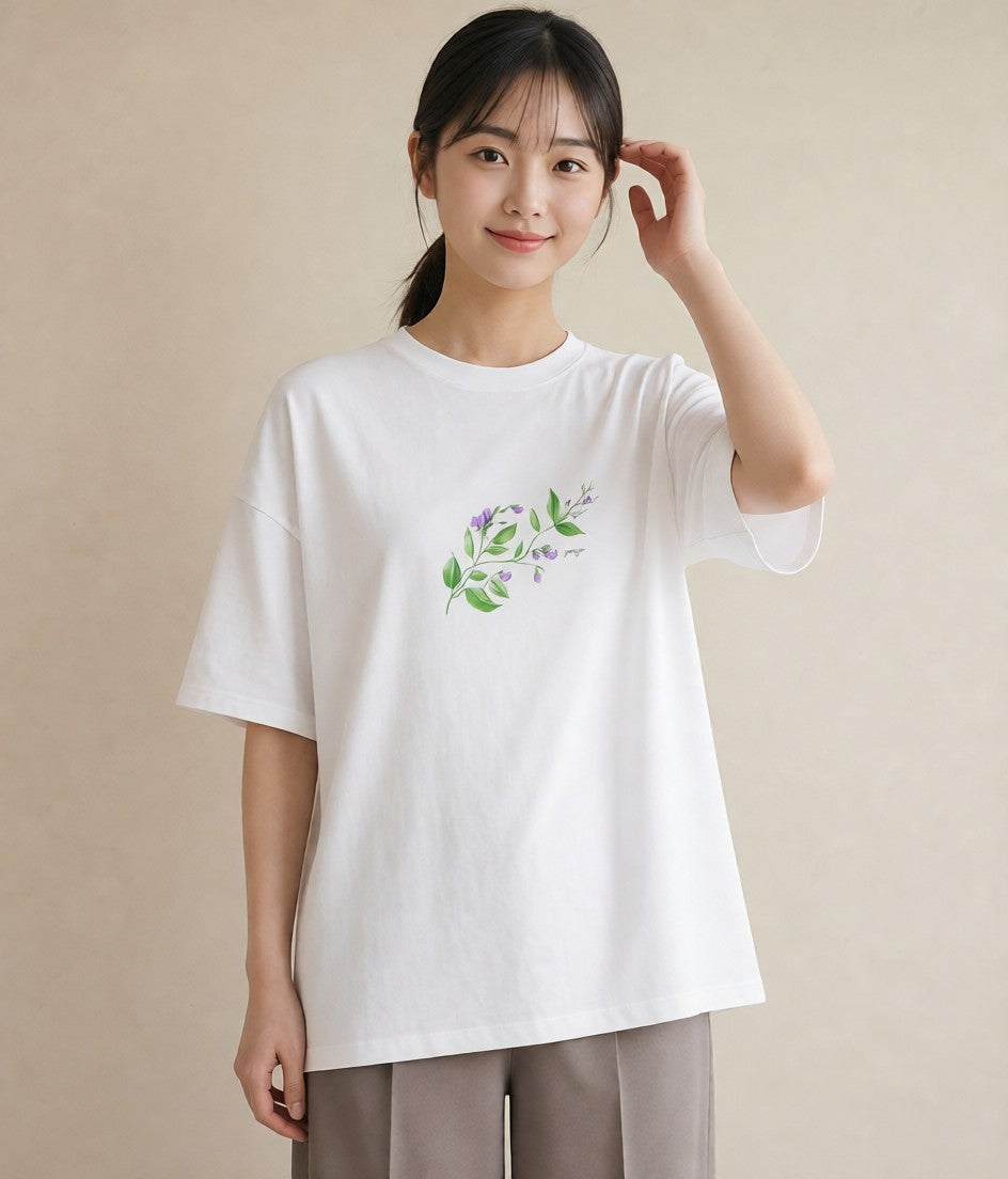 デザインTシャツ レディース ハーブ 植物 ボタニカル イラスト こなれ感 レイヤード 友達ギフト 白T YMAZO