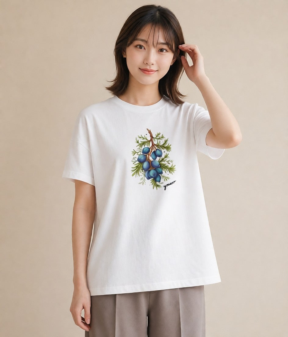 デザインTシャツ レディース ブルーベリー 食べ物 フード イラスト ミニマル レイヤード 友達ギフト 白T YMAZO