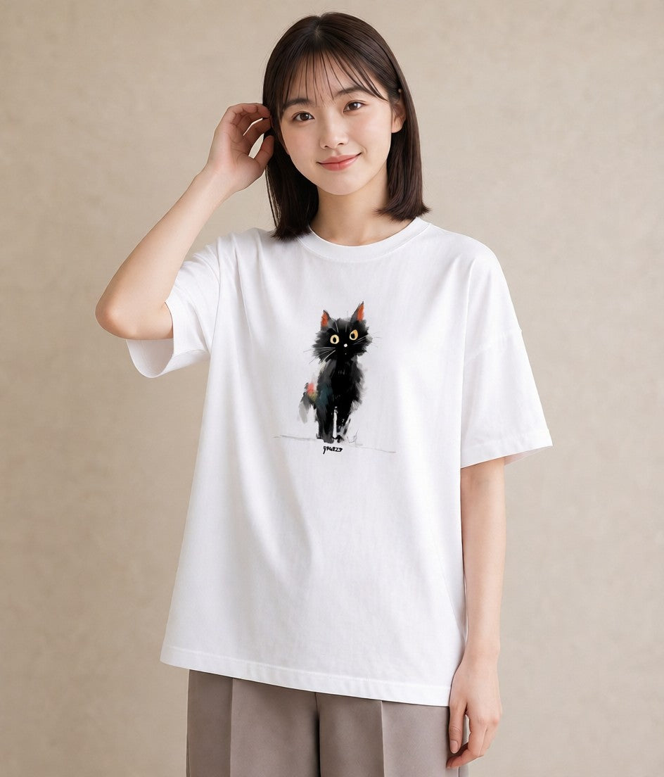 プリントTシャツ レディース ブリティッシュショートヘア 猫 ねこ イラスト ラフカジュアル デイリーウェア 休日 白T YMAZO