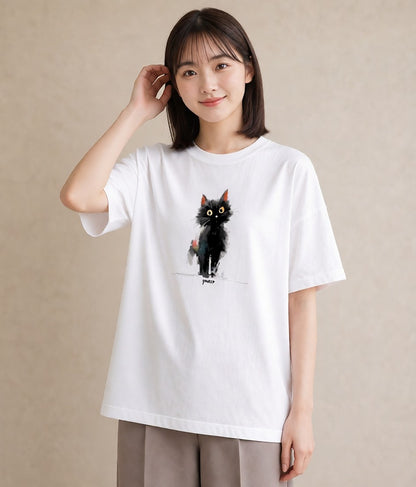 プリントTシャツ レディース ブリティッシュショートヘア 猫 ねこ イラスト ラフカジュアル デイリーウェア 休日 白T YMAZO