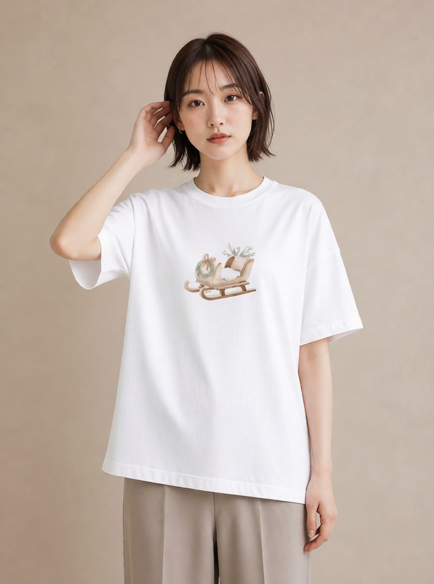 グラフィックTシャツ レディース 雪 星空 宇宙 イラスト ヴィンテージ風 カフェ巡り 女子会 白T YMAZO