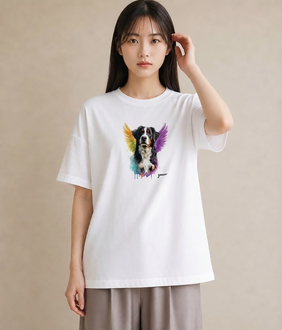 デザインTシャツ レディース バーニーズマウンテンドッグ 犬 いぬ イラスト 上品 姉妹 送別ギフト 白T YMAZO
