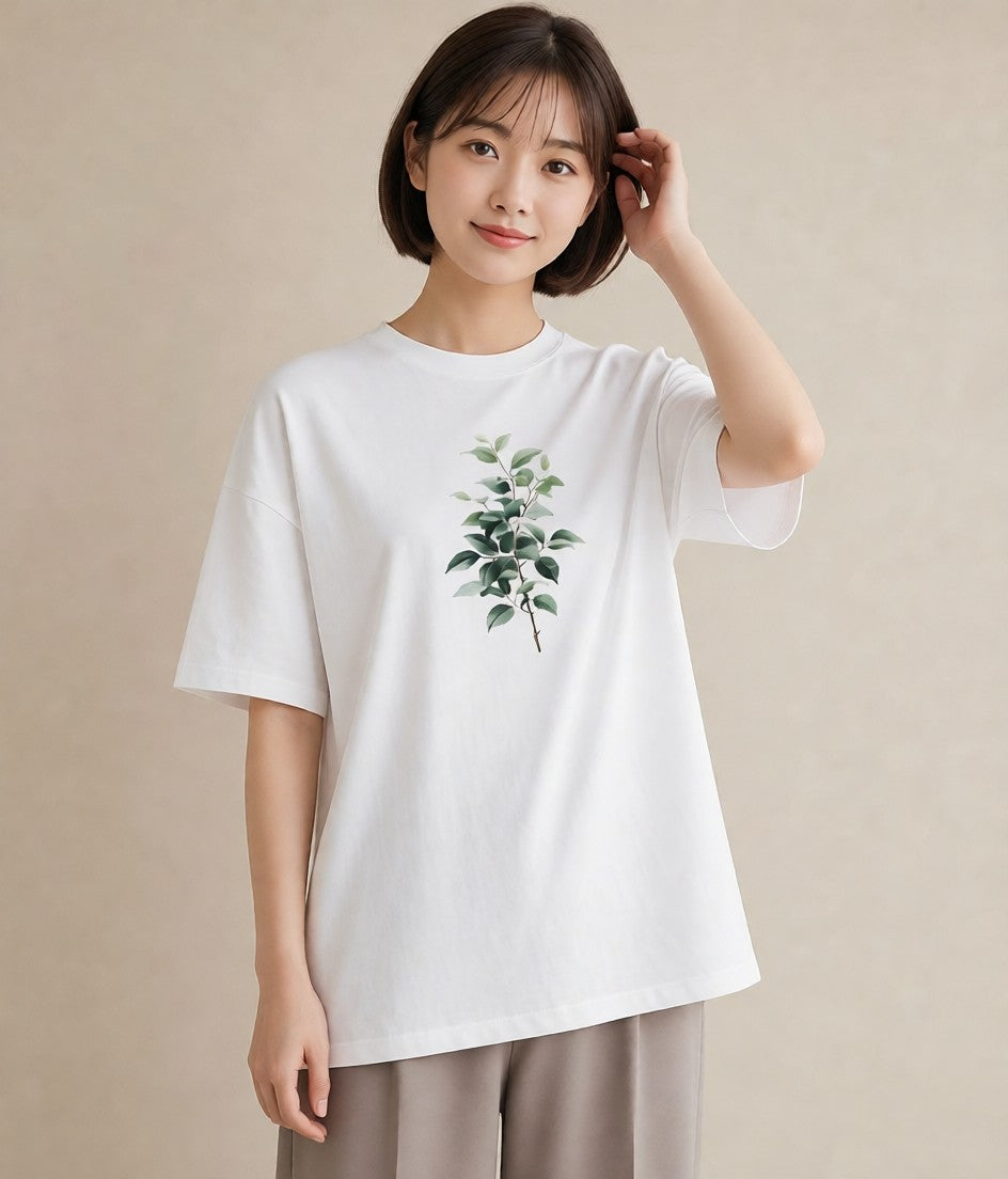 デザインTシャツ レディース ボタニカル 植物 イラスト 線画 お出かけ 普段着 白T YMAZO