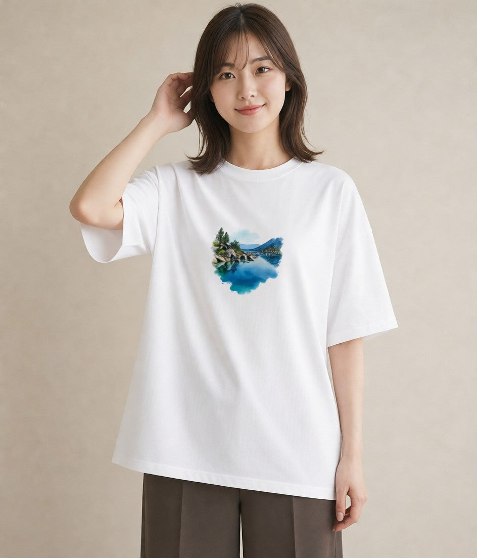 プリントTシャツ レディース 桟橋 水辺 波止場 ナチュラル アンティーク イラスト お洒落 秋コーデ おしゃれギフト 白T YMAZO