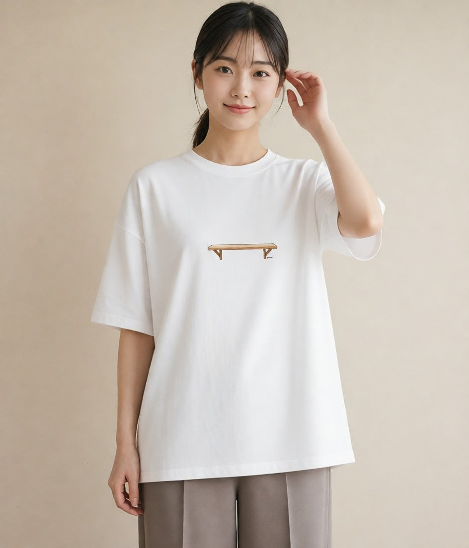 Tシャツ レディース 小川 橋 せせらぎ ナチュラル アンティーク イラスト 買い物 夏コーデ 白T YMAZO