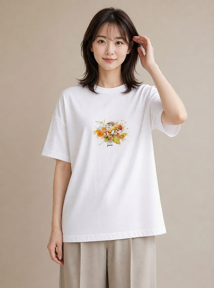 デザインTシャツ レディース 実り 植物 ボタニカル イラスト モード おしゃれギフト 社会人 白T YMAZO