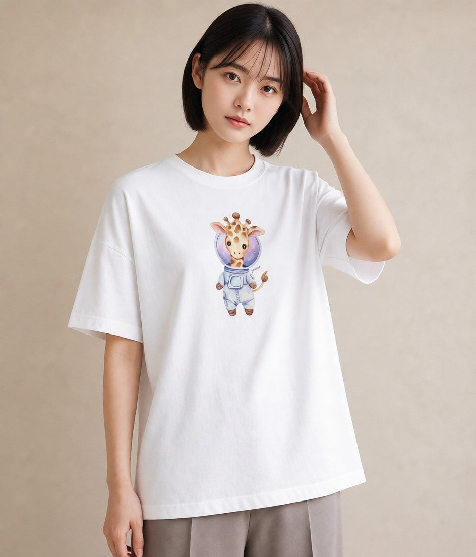 半袖Tシャツ レディース ロケット 星空 宇宙 イラスト 普段使い カジュアルコーデ 買い物 白T YMAZO