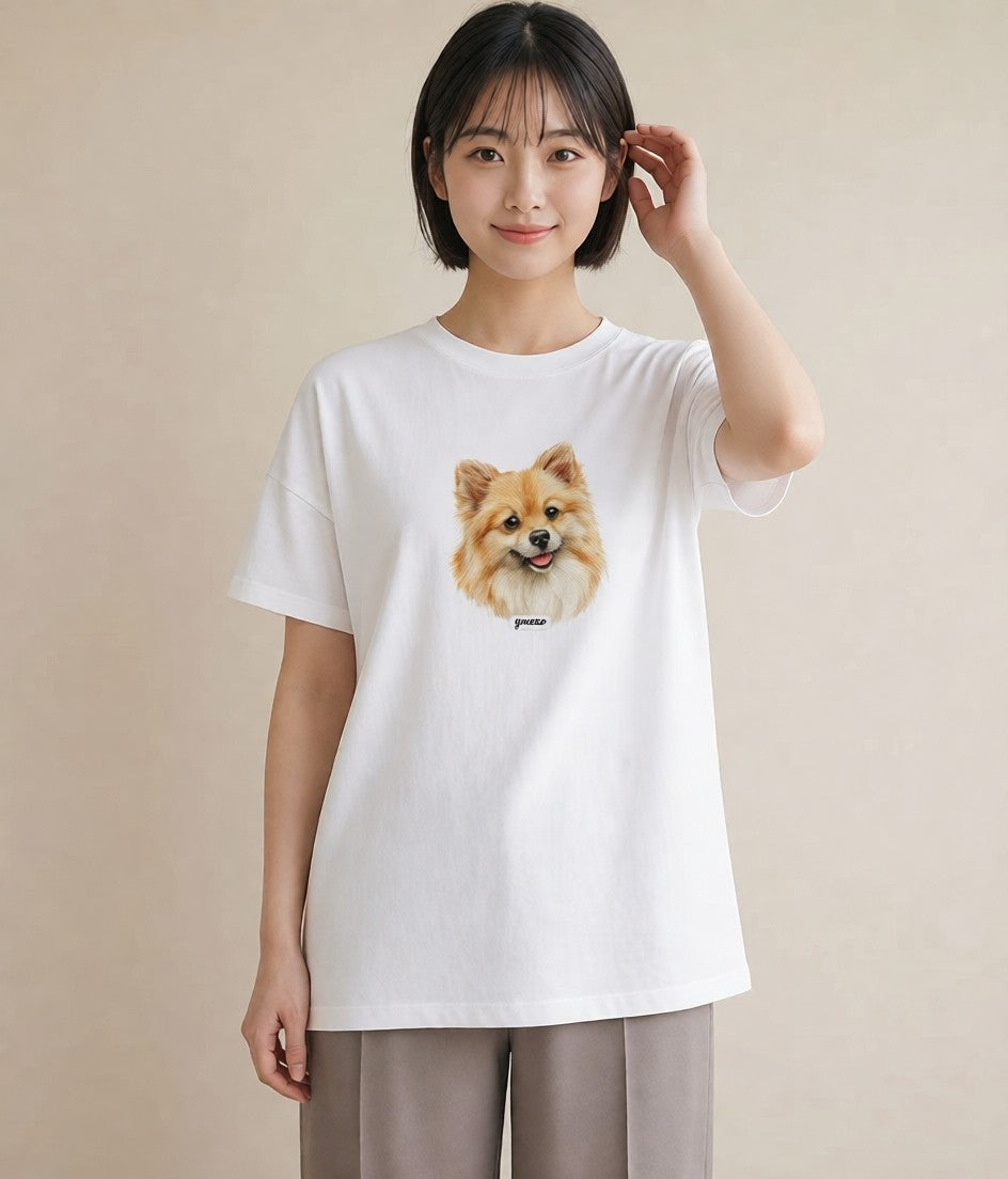 グラフィックTシャツ レディース ポメラニアン ポメ 犬 いぬ イラスト 抜け感 親子 20代 白T YMAZO
