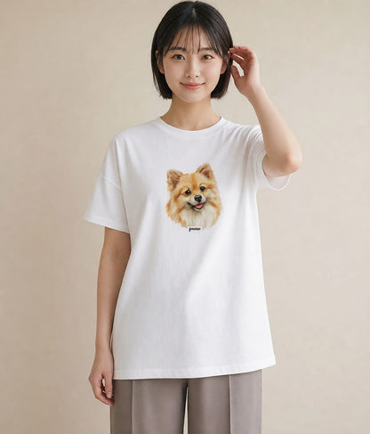 グラフィックTシャツ レディース ポメラニアン ポメ 犬 いぬ イラスト 抜け感 親子 20代 白T YMAZO