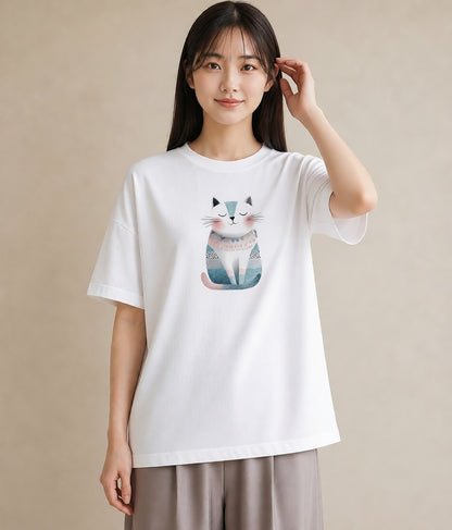 グラフィックTシャツ レディース ねこ 猫 ネコ イラスト 休日コーデ 女性向けギフト 散歩 白T YMAZO