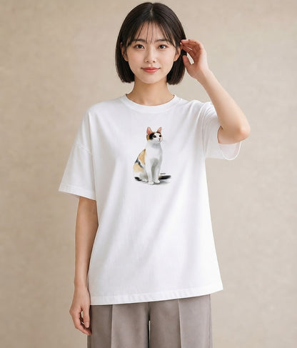 プリントTシャツ レディース キジトラ 猫 ねこ イラスト シック 通勤 在宅 白T YMAZO