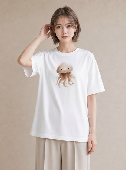 プリントTシャツ レディース くらげ クラゲ 海の生き物 海 イラスト ラフカジュアル 送別ギフト 通勤 白T YMAZO