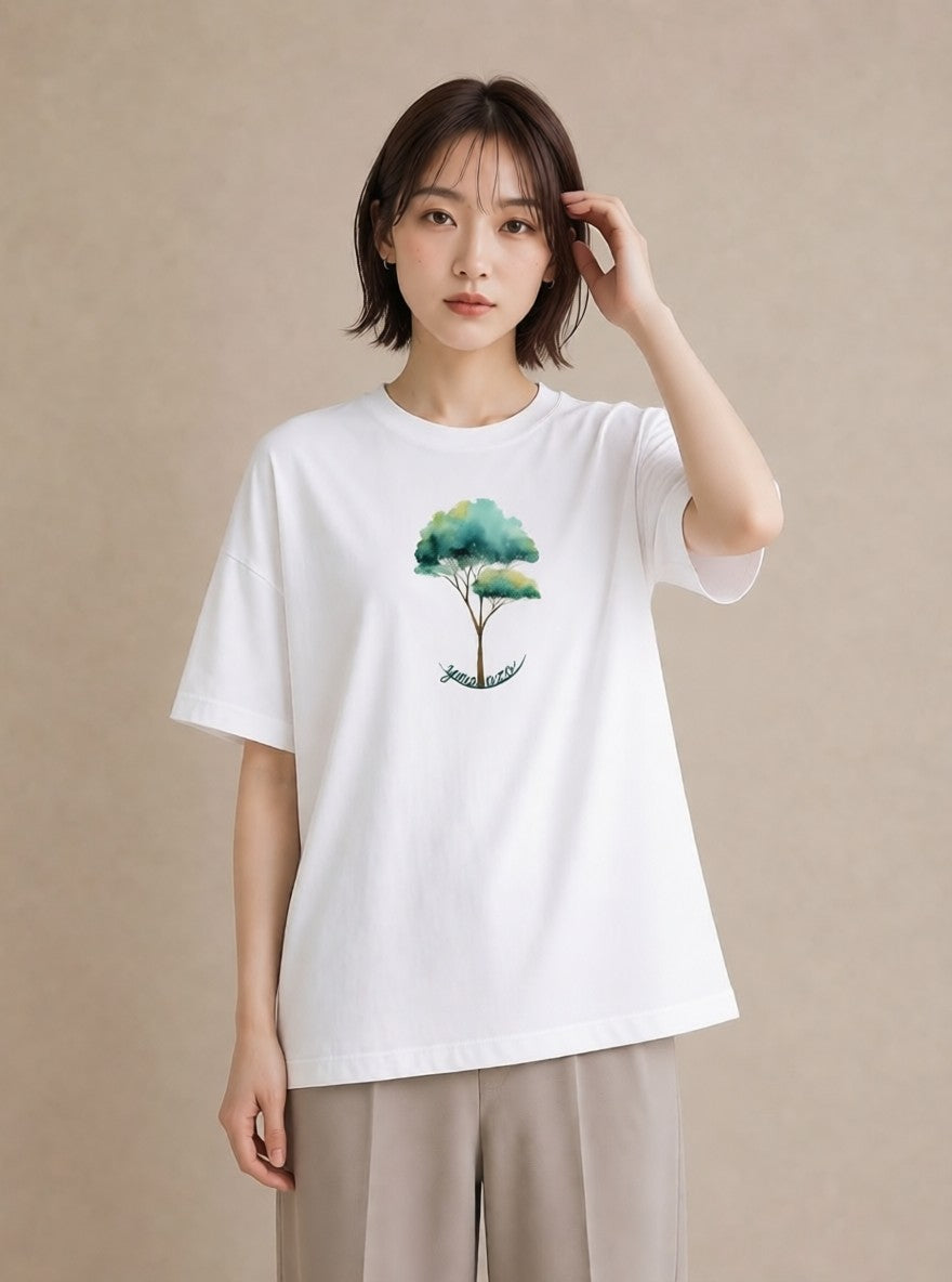 半袖Tシャツ レディース 盆栽 植物 ボタニカル イラスト ユニーク ルームウェア ギフト 白T YMAZO