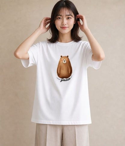 プリントTシャツ レディース くま クマ ベア 動物 アニマル イラスト 休日コーデ 在宅 公園 白T YMAZO