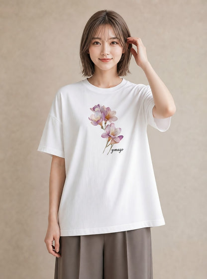 デザインTシャツ レディース パンジー 花 花柄 イラスト カジュアル デート 帰省 白T YMAZO