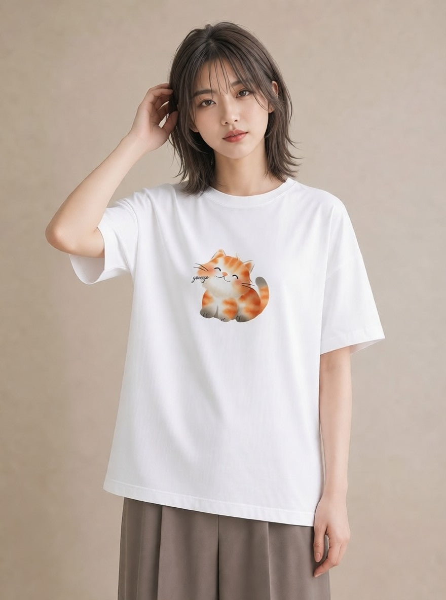 プリントTシャツ レディース ブリティッシュショートヘア 猫 ねこ イラスト シック カフェ巡り 女子会 白T YMAZO