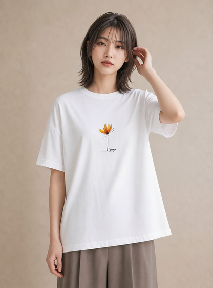 Tシャツ レディース ミモザ 花 花柄 イラスト 抜け感 母娘コーデ 自分用 白T