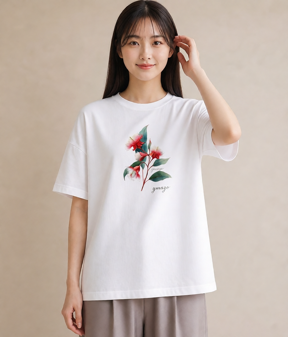 デザインTシャツ レディース ミモザ 花 花柄 イラスト ナチュラル 自分用 ルームウェア 白T YMAZO