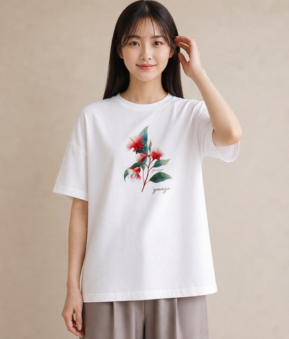 デザインTシャツ レディース ミモザ 花 花柄 イラスト ナチュラル 自分用 ルームウェア 白T YMAZO
