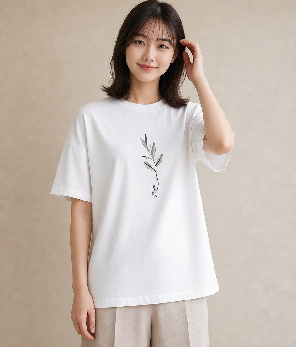 デザインTシャツ レディース 観葉植物 ボタニカル 植物 イラスト アート風 女性 旅行用 白T YMAZO