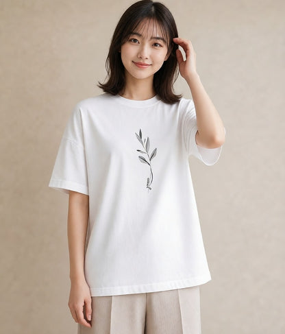 デザインTシャツ レディース 観葉植物 ボタニカル 植物 イラスト アート風 女性 旅行用 白T YMAZO