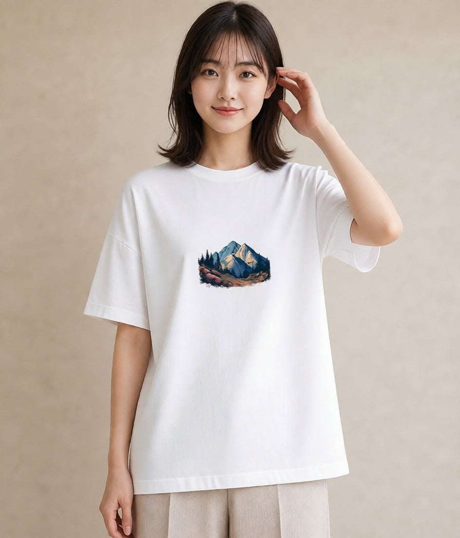 プリントTシャツ レディース 山 星空 宇宙 イラスト 在宅 公園 白T YMAZO
