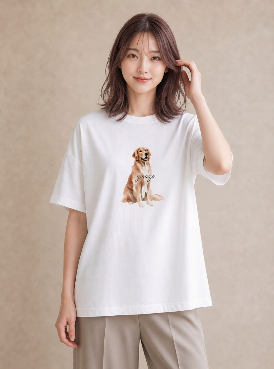 Tシャツ レディース ゴールデンレトリバー ゴールデン 犬 いぬ イラスト 淡色 カジュアルコーデ 買い物 白T YMAZO