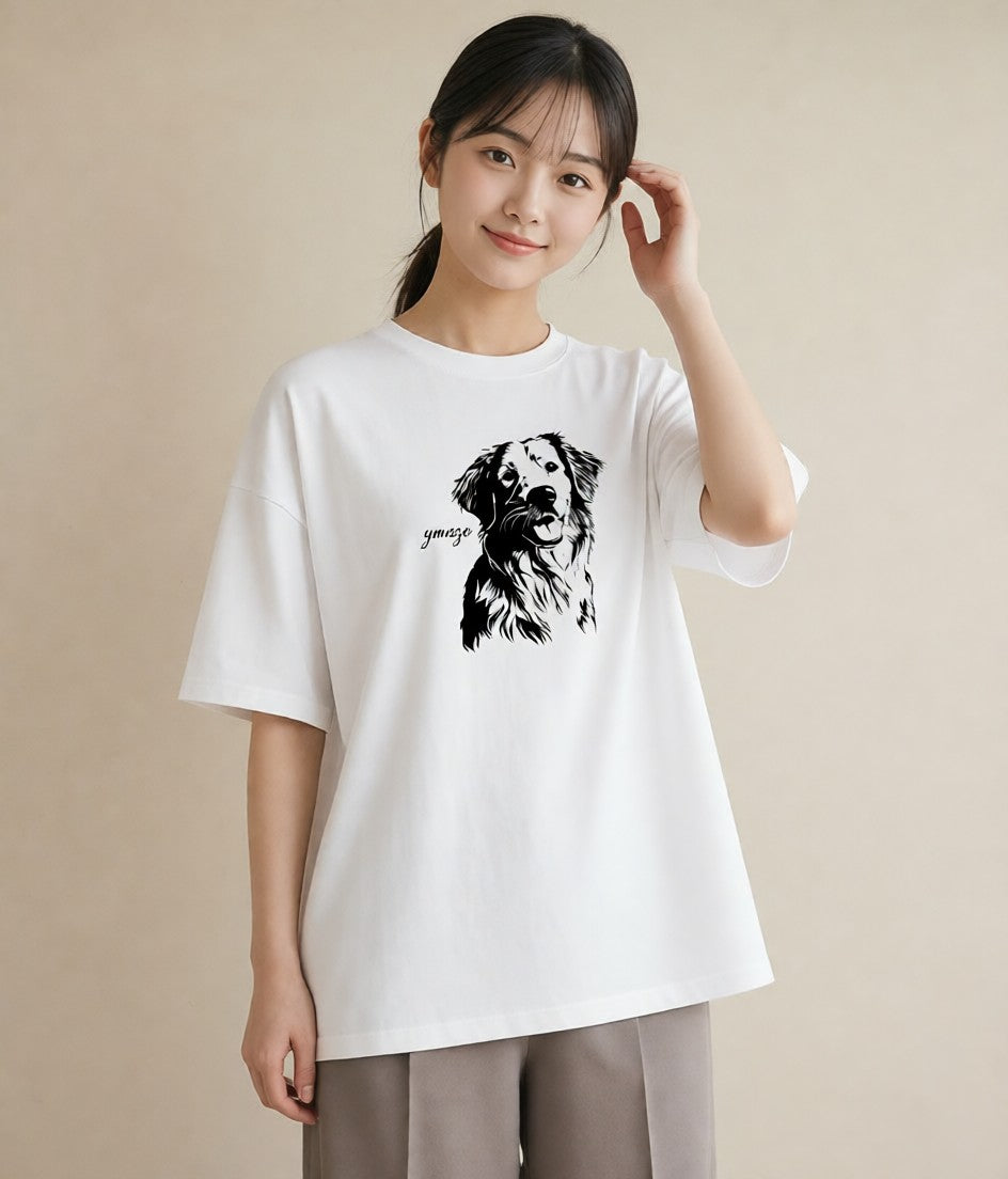 デザインTシャツ レディース 犬 いぬ イラスト 水彩風 カフェ巡り 女子会 白T YMAZO