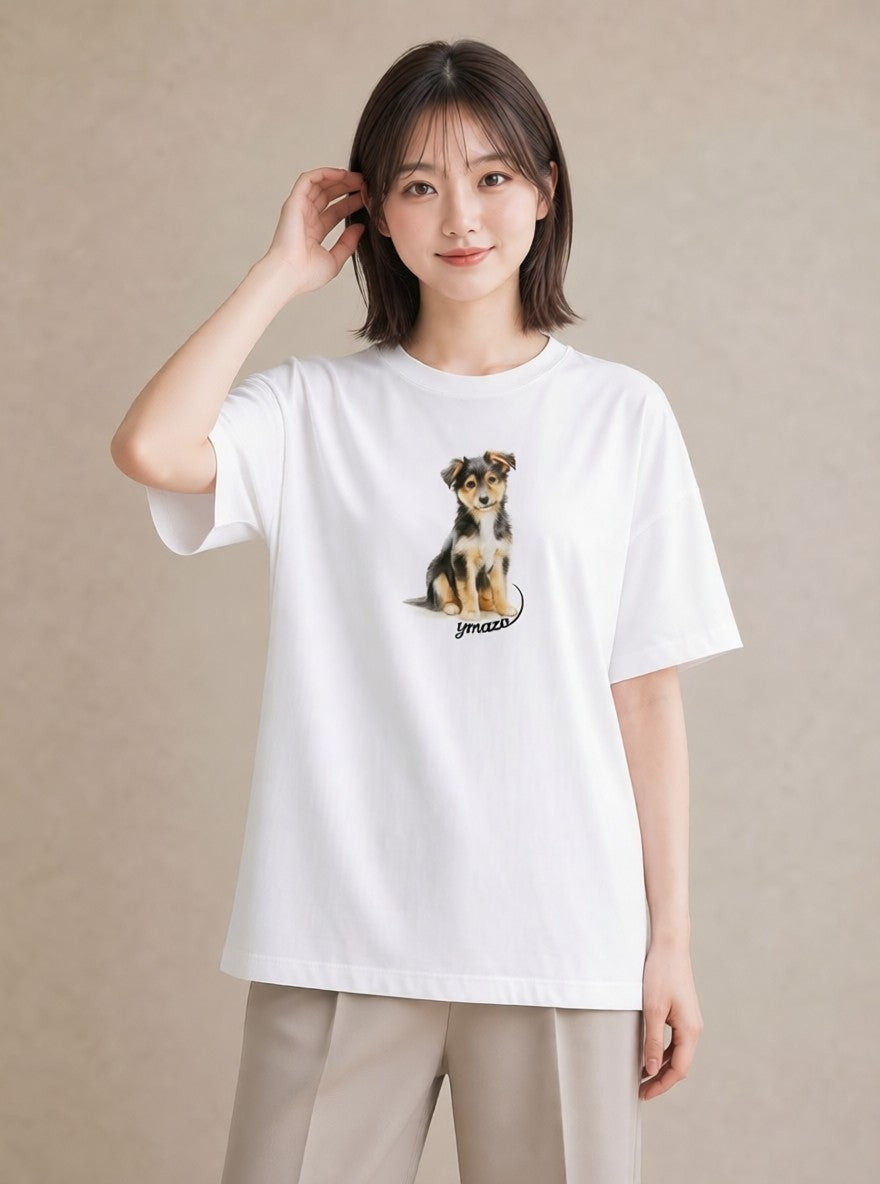 半袖Tシャツ レディース 犬好き 犬 いぬ イラスト ラフ 旅行用 海 白T YMAZO