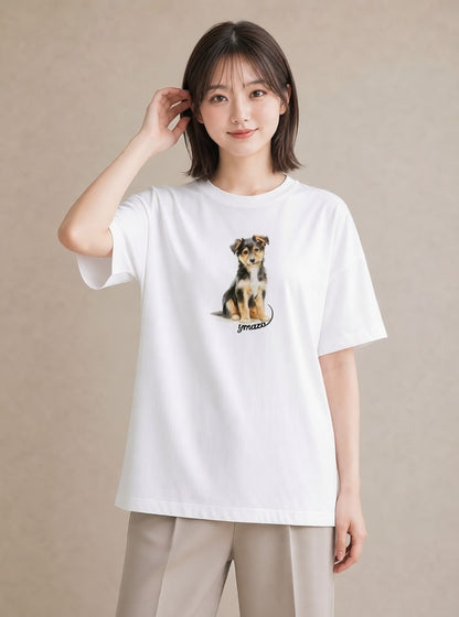 半袖Tシャツ レディース 犬好き 犬 いぬ イラスト ラフ 旅行用 海 白T YMAZO