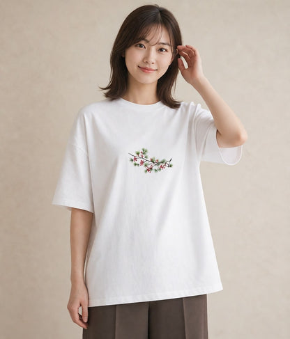 グラフィックTシャツ レディース 松ぼっくり 植物 ボタニカル イラスト きれいめ 母娘コーデ 自分用 白T YMAZO