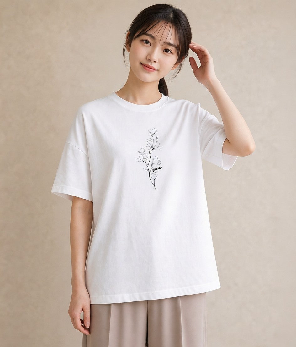 プリントTシャツ レディース さくら 桜 桜の枝 イラスト ニュアンス ラフ レイヤード 白T YMAZO