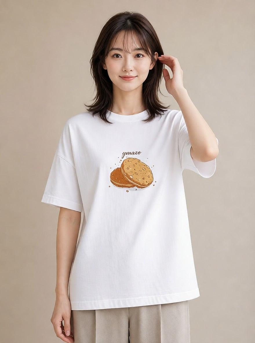 半袖Tシャツ レディース パン 食べ物 フード イラスト ポップ 敬老の日 ホワイトデー 白T YMAZO