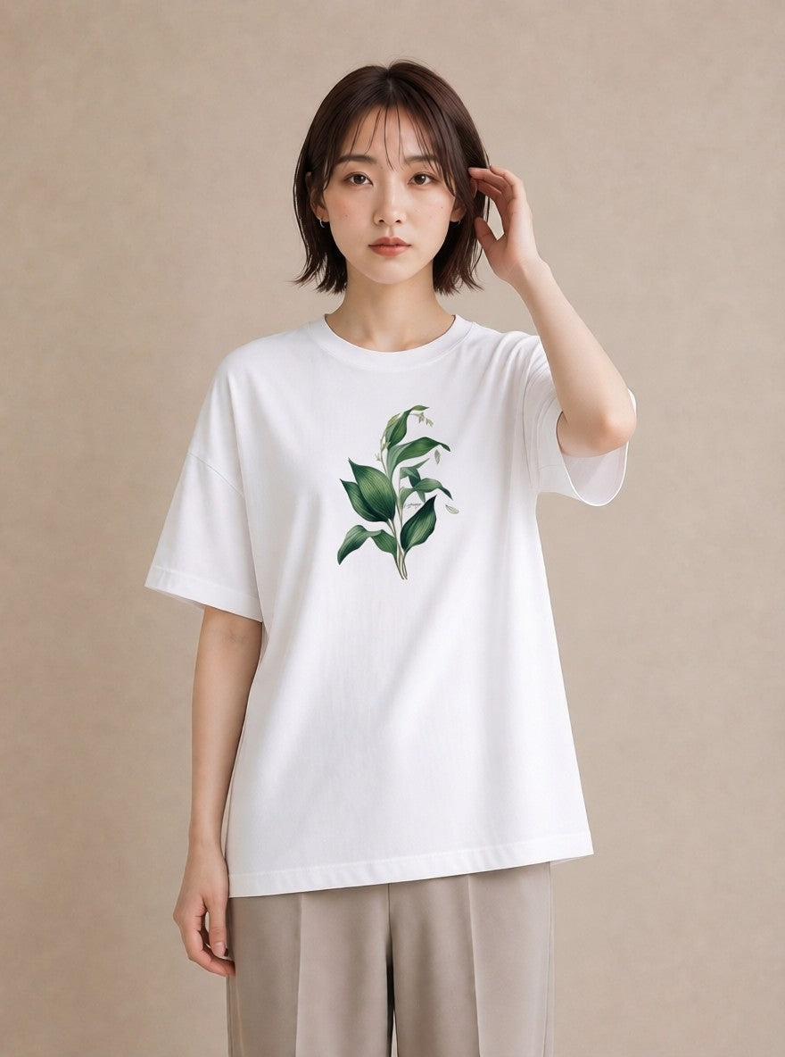 半袖Tシャツ レディース すずらん 花 花柄 イラスト レトロ 帰省 ラフ 白T YMAZO