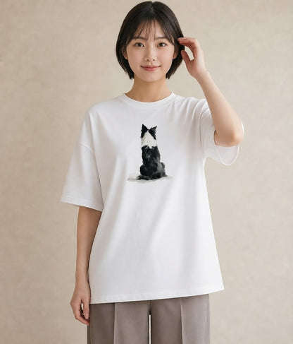 プリントTシャツ レディース 靴下猫 猫 ねこ イラスト ボタニカル 通学 誕生日プレゼント 白T YMAZO