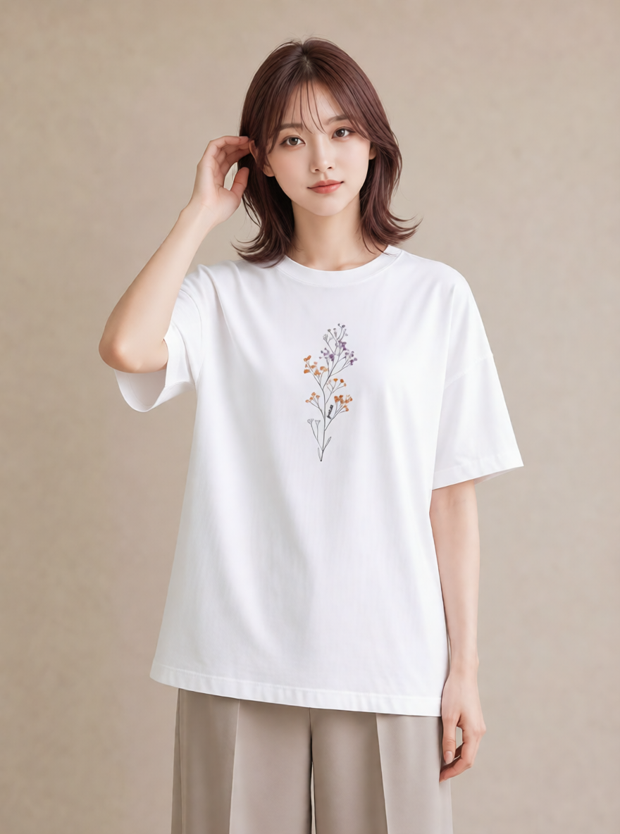 半袖Tシャツ レディース カスミソウ かすみ草 花 花柄 イラスト ラフ 帰省 白T