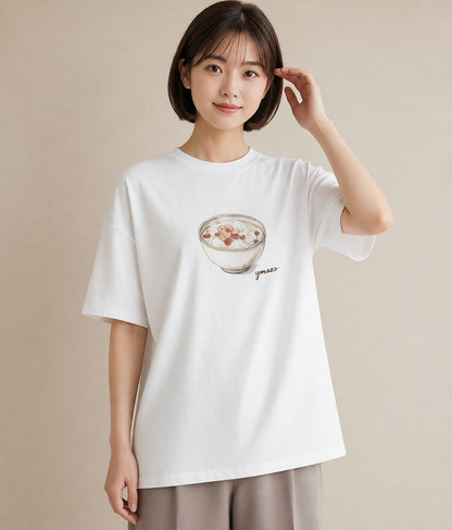 Tシャツ レディース ベーグル 食べ物 フード イラスト 韓国風 女性 旅行用 白T YMAZO