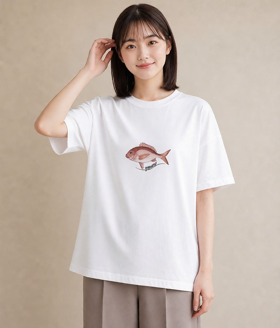 半袖Tシャツ レディース 熱帯魚 ペット 動物 イラスト 抜け感 海 カフェ巡り 白T YMAZO