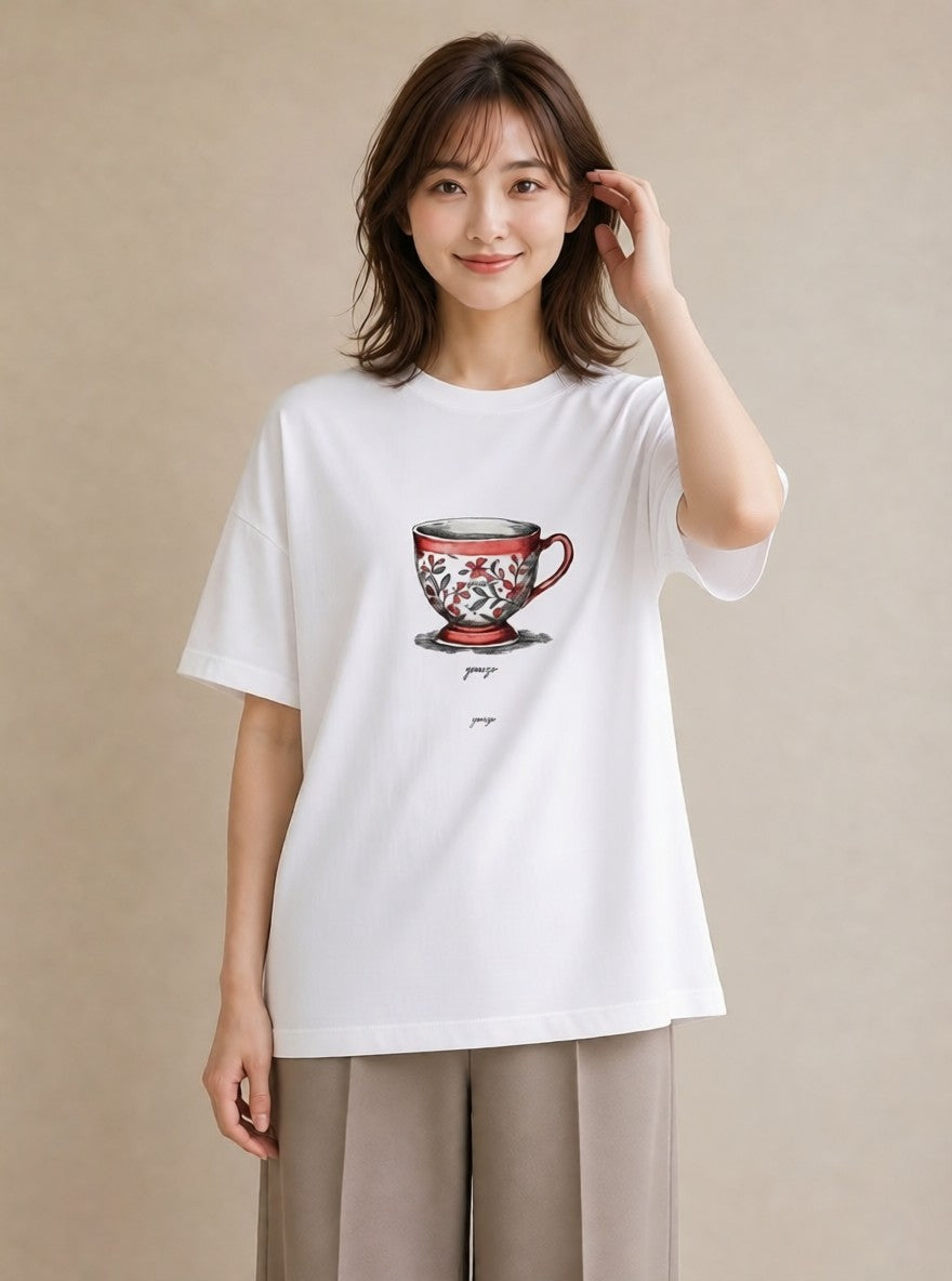 グラフィックTシャツ レディース ハーブティー 食べ物 フード イラスト シック 友達ギフト 部屋着 白T YMAZO