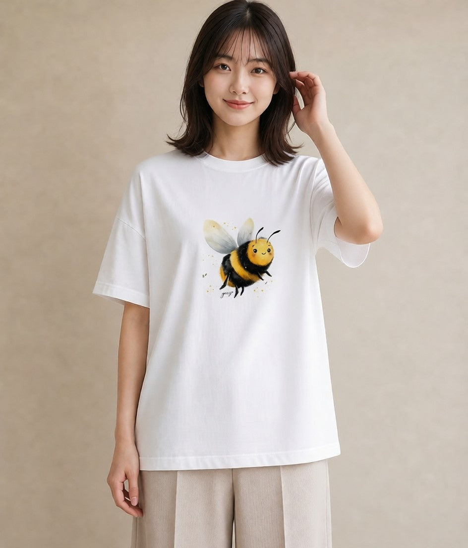 プリントTシャツ レディース ハニー 食べ物 フード イラスト ミニマル 買い物 夏コーデ 白T YMAZO