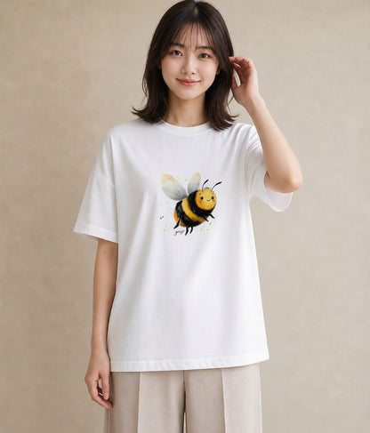 プリントTシャツ レディース ハニー 食べ物 フード イラスト ミニマル 買い物 夏コーデ 白T YMAZO