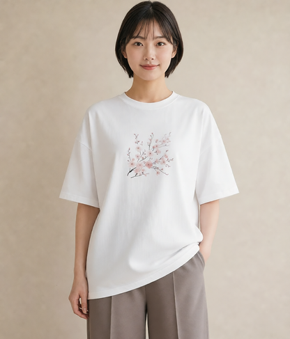 グラフィックTシャツ レディース さくら 桜 サクラ 花 花柄 イラスト 旅行コーデ 買い物 夏コーデ 白T YMAZO