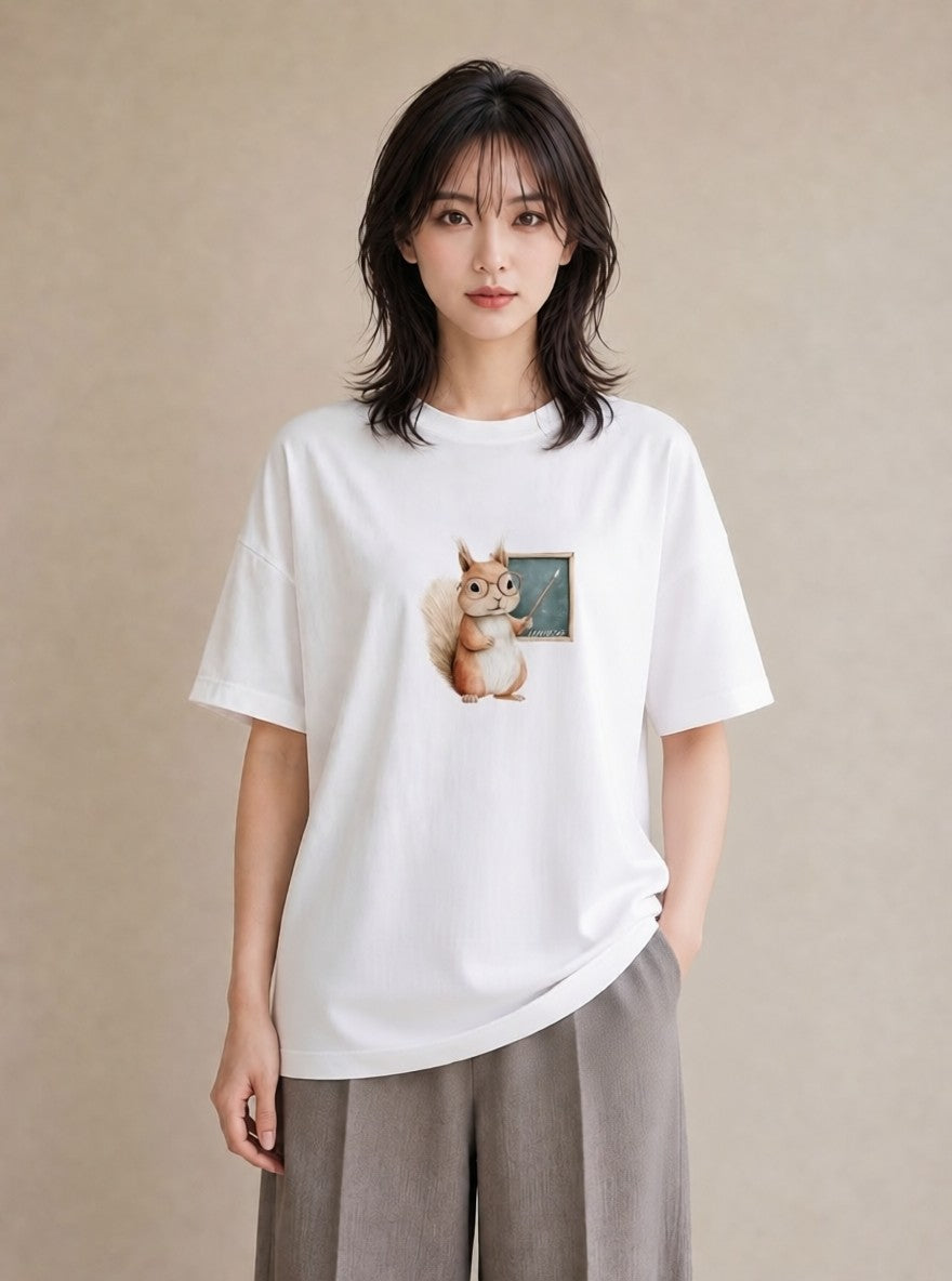 Tシャツ レディース シマリス ペット 動物 イラスト ナチュラル 綿100 デート 白T YMAZO