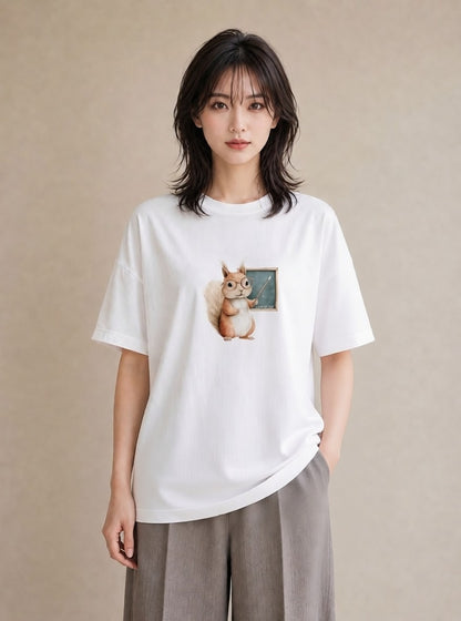 Tシャツ レディース シマリス ペット 動物 イラスト ナチュラル 綿100 デート 白T YMAZO