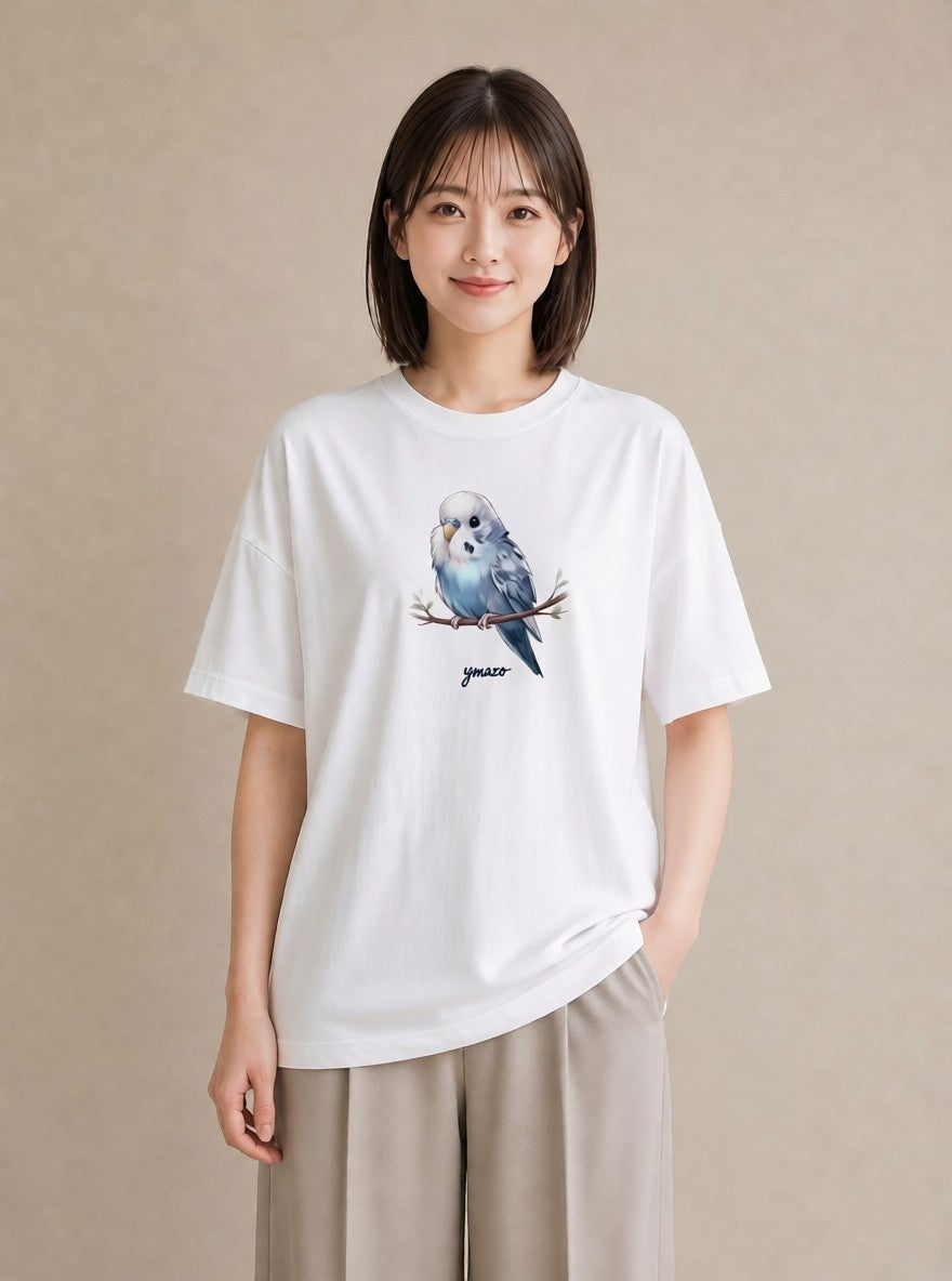 Tシャツ レディース 小鳥 ペット 動物 イラスト ボタニカル お出かけ 普段着 白T YMAZO